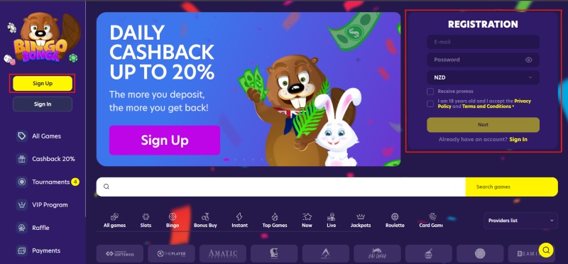 Bingo Bonga Registration 1