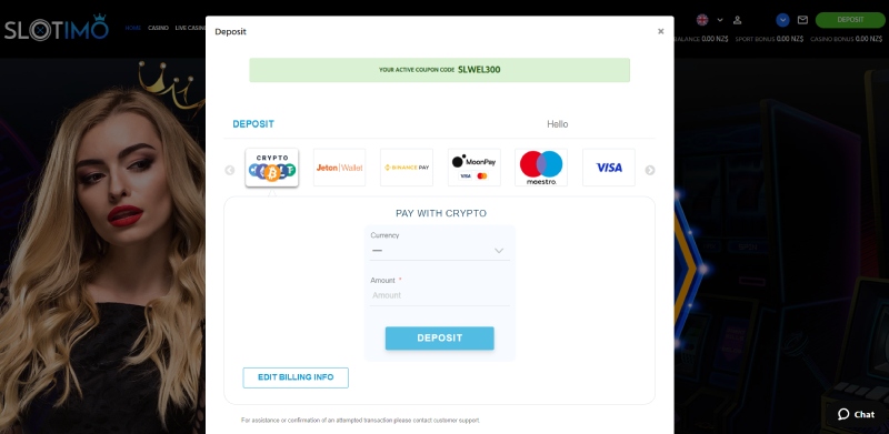 Slotimo Crypto Deposit