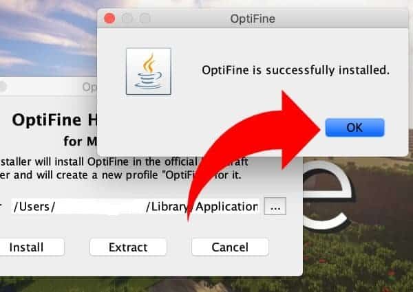 optifine installation confirmation