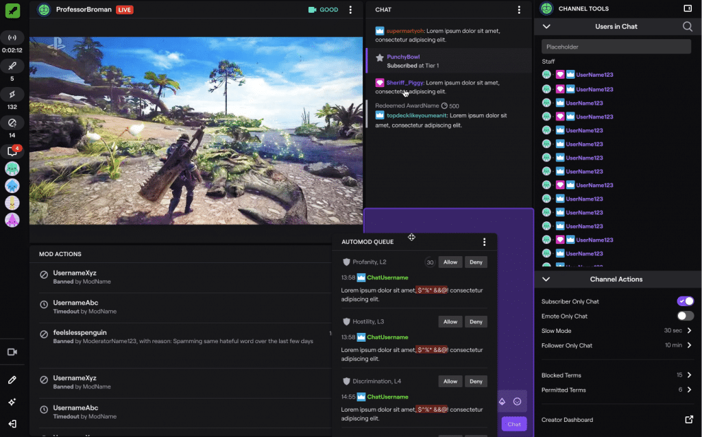 twitch chat log by switching to moderator view