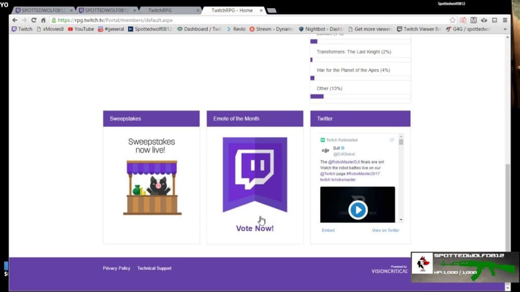 Earn Twitch Bits by doing surveys on Twitch RPG