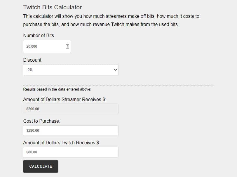 Twitch Bits Calculator