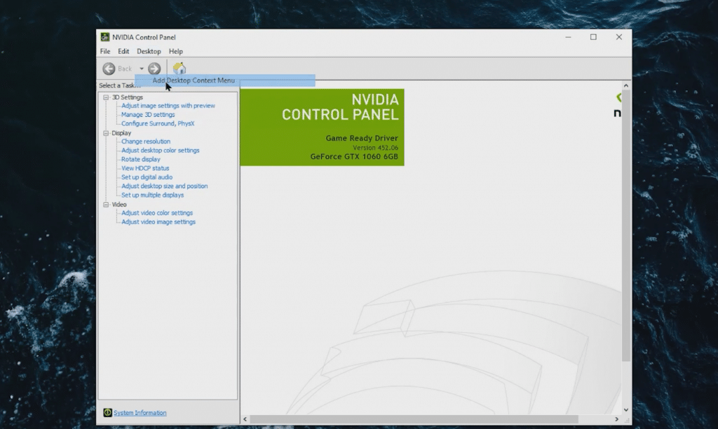 NVIDIA Control Panel missing from the context menu