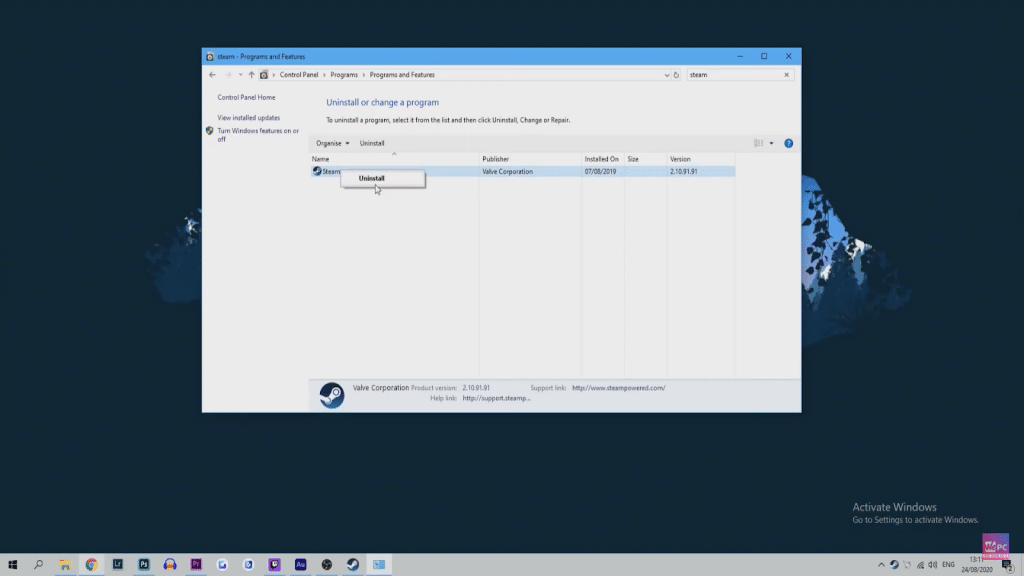 Uninstall and Reinstall Steam