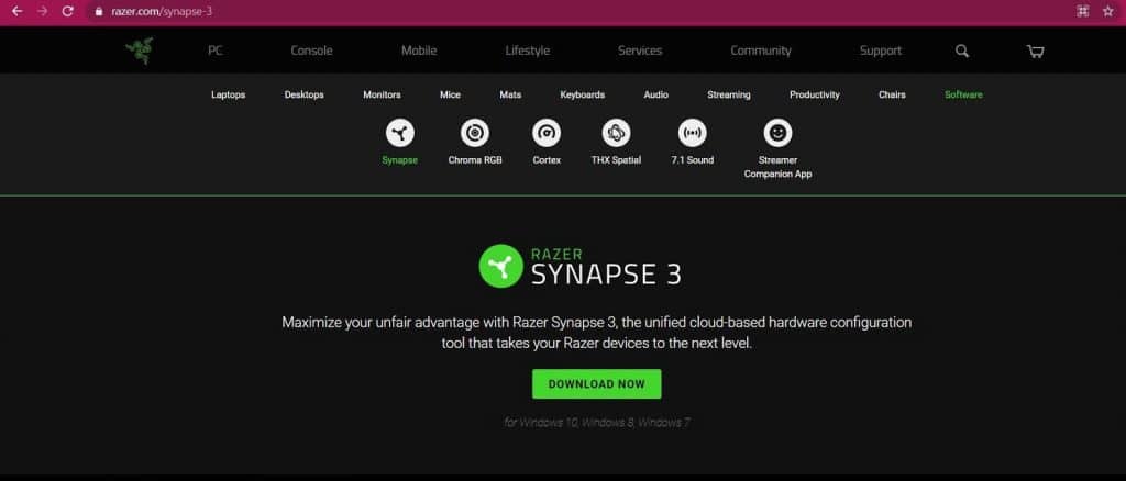 Install the latest Razer Synapse software