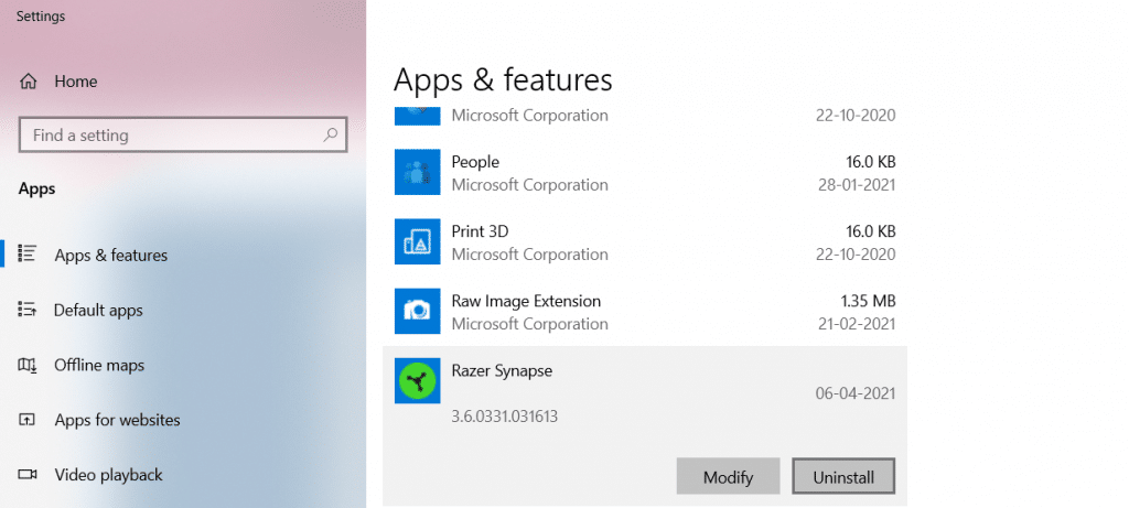 Uninstall Razer Synapse