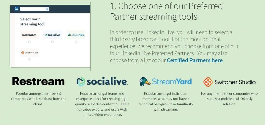 third-party streaming tool listed by LinkedIn