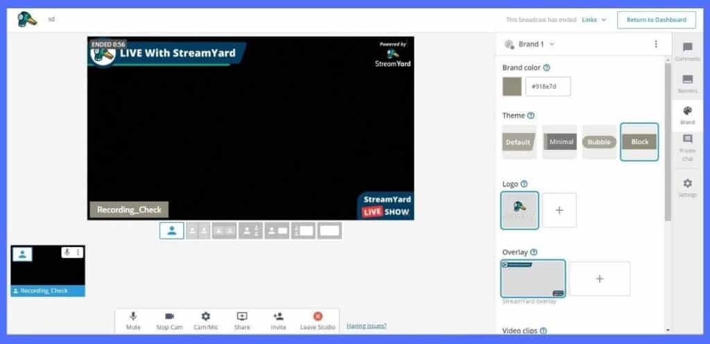 streamyard brand feature to change overlay