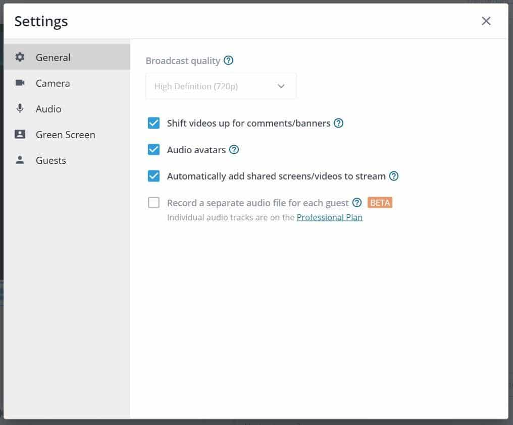 streamyard settings page
