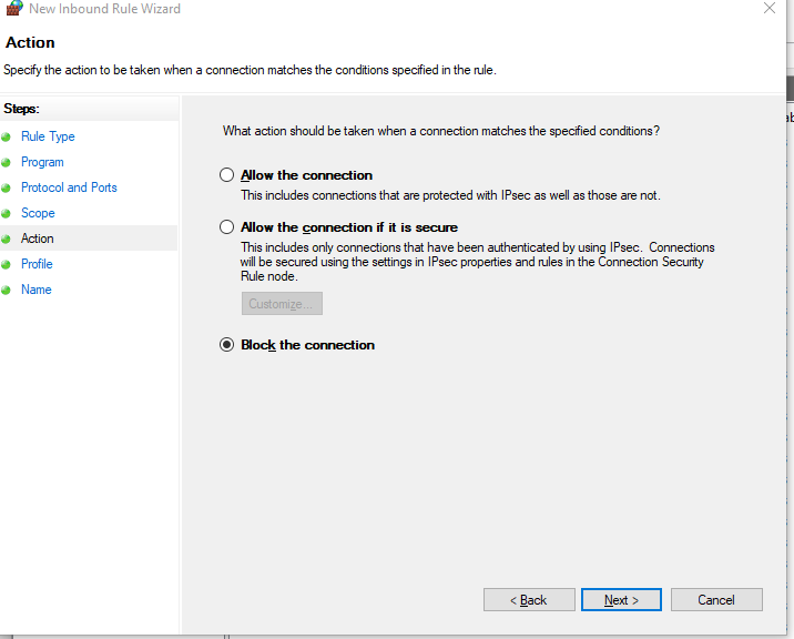 Block the Connection Option