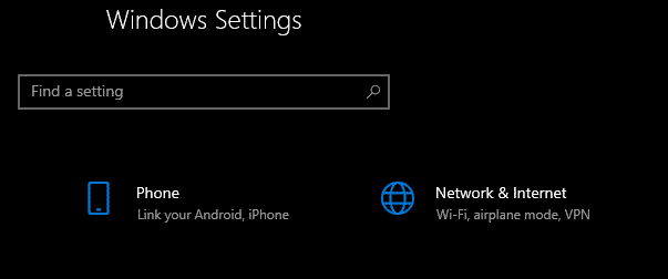 Windows Network & Internet option