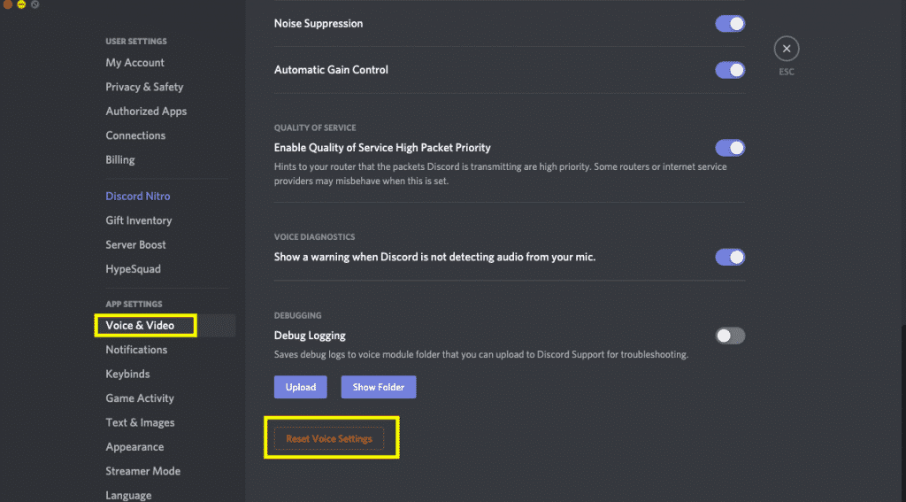Discord Reset Voice Settings