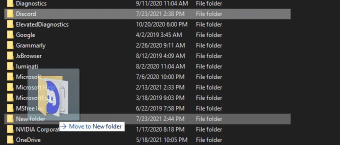 Drag Discord folder into the New Folder