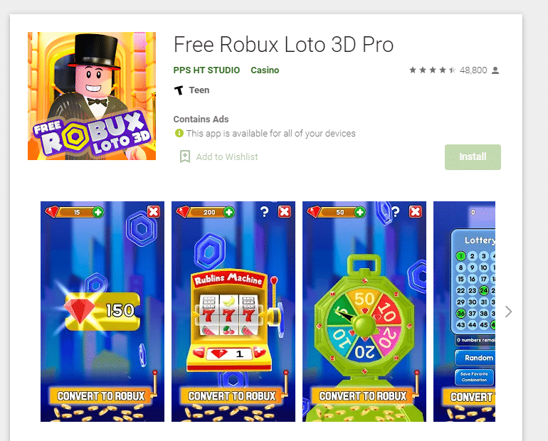 Play free Robux Loto 3D Pro