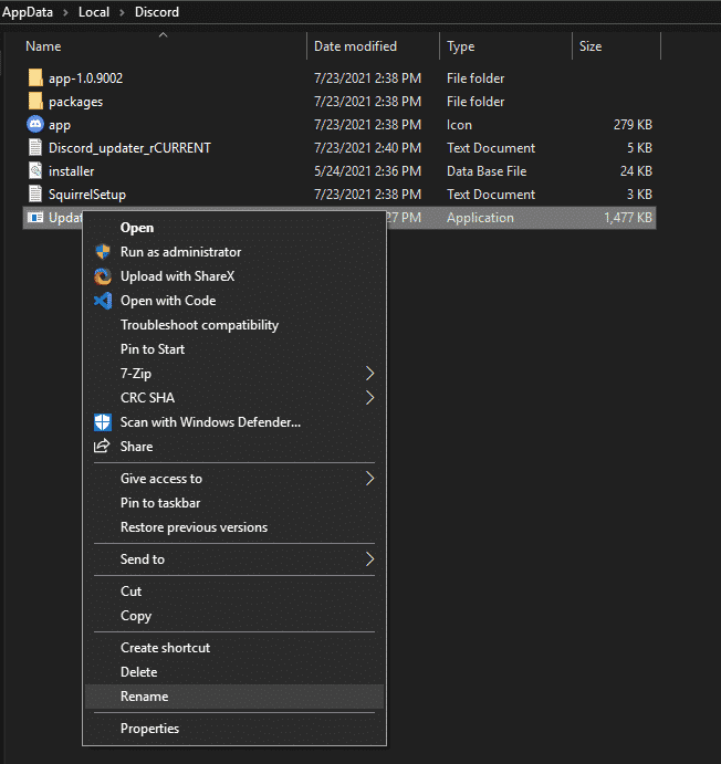 Rename Update exe file