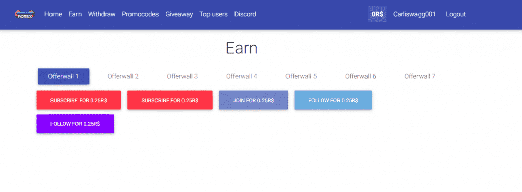 Rewardrobux Earn Page