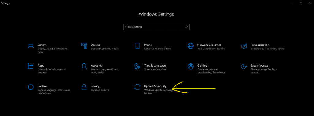 Select Updates & Security Option