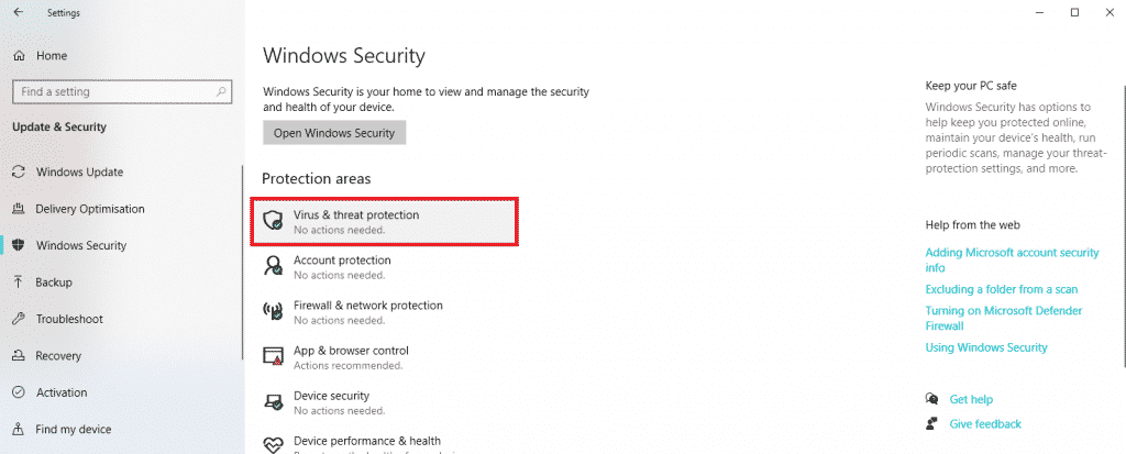 Select Virus and Threat Protection