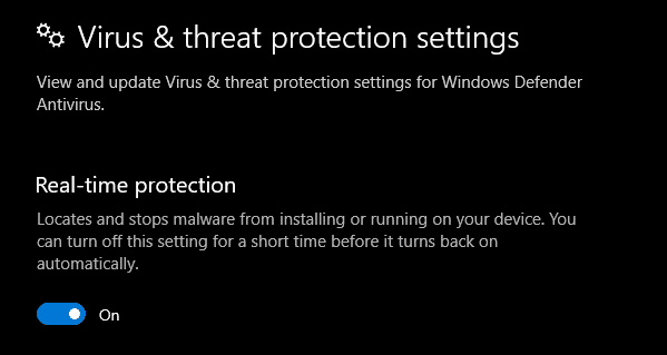 Toggle off the Real-time protection