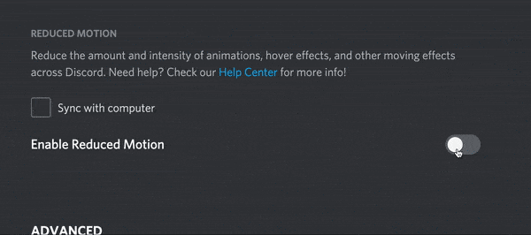 Toggle on the Enable Reduced Motion