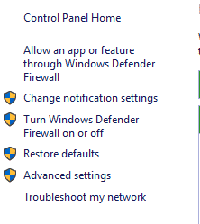 Turn Windows Defender Firewall on or Off