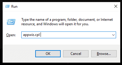 Type appwiz.cpl at Run window