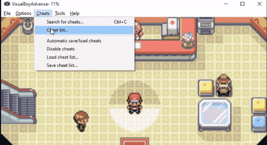 cheats option on the menu