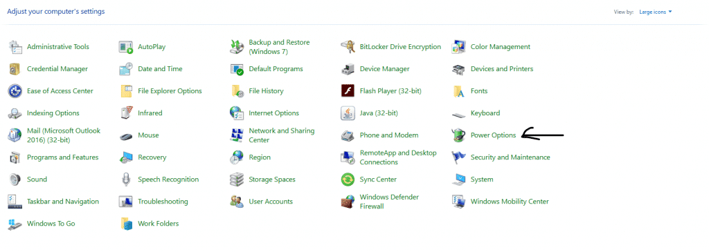 double-click on Power Options