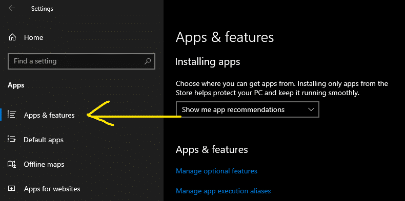 select Apps & Features