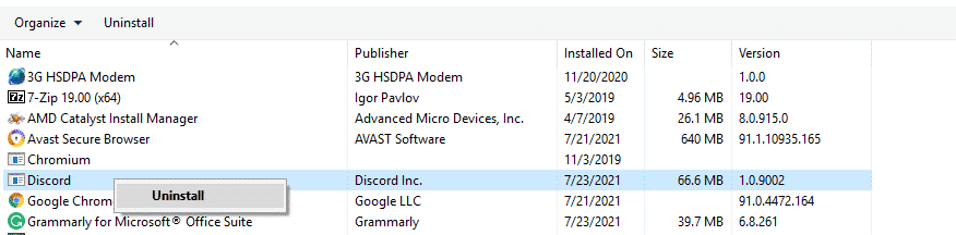 select the Uninstall button