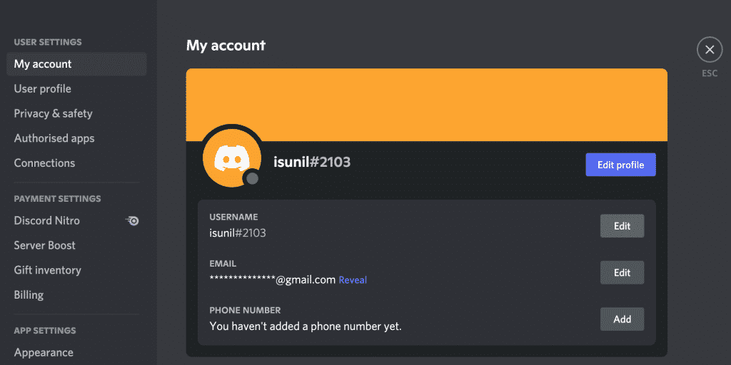 edit button next to profile in discord