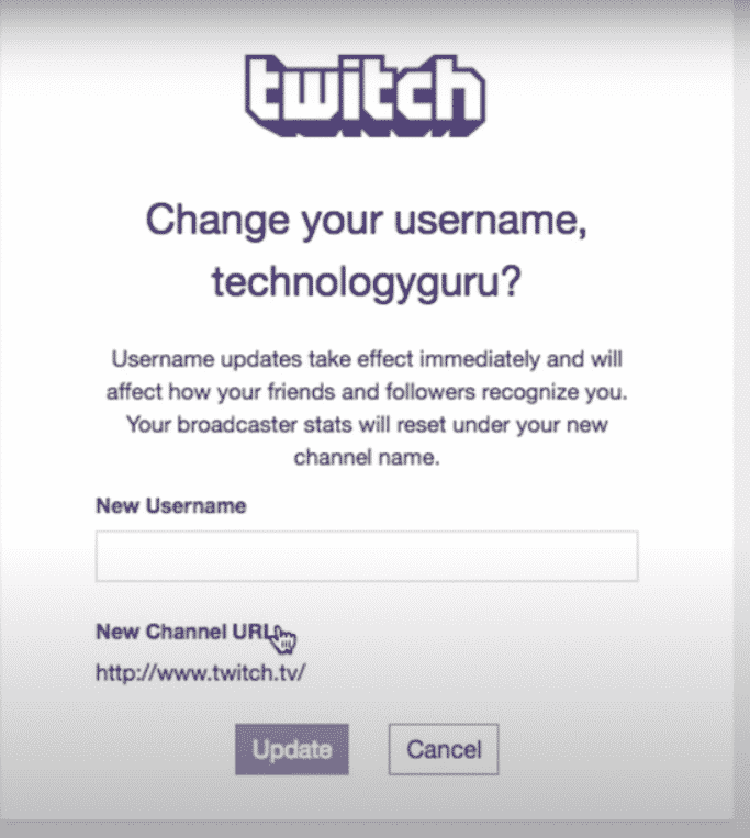 username change popup