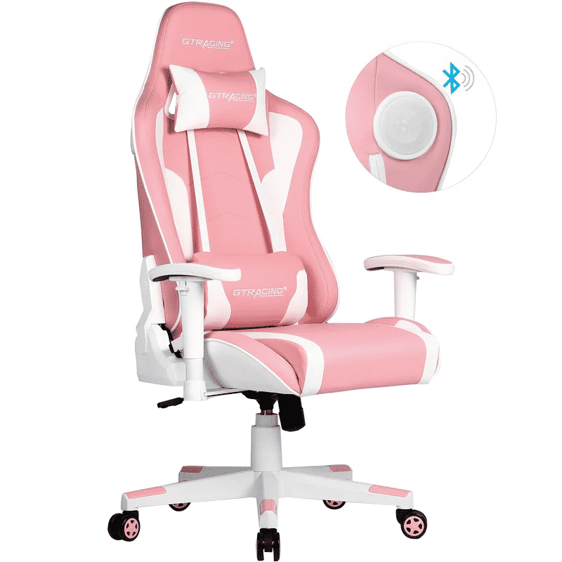 Pink Racing Game Chair with Bluetooth Speakers
