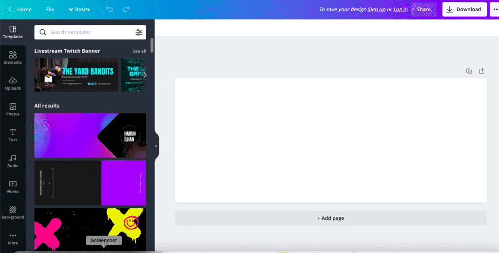 Blank Twitch Banner in Canva