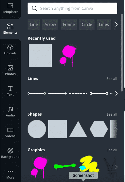 Elements Tab in Canva