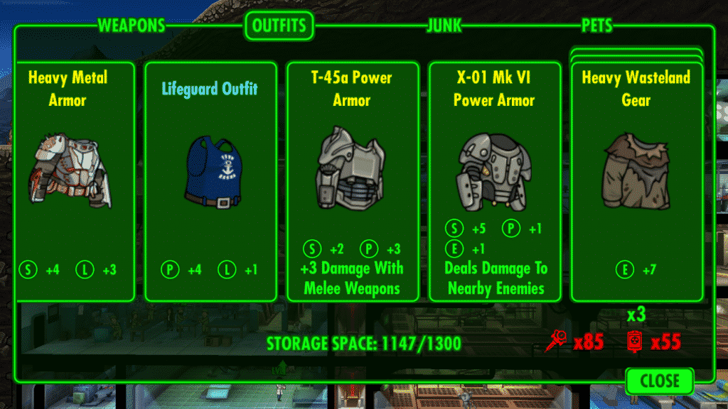 Fallout Shelter character gears