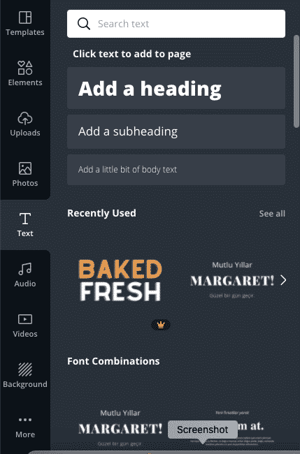 Text Tab in Canva