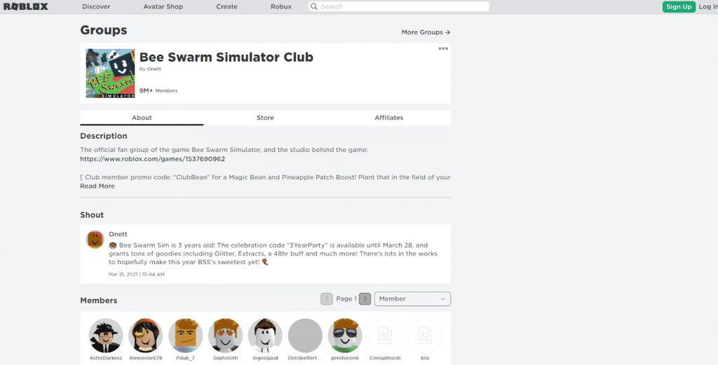 Bee Swarm official Roblox group