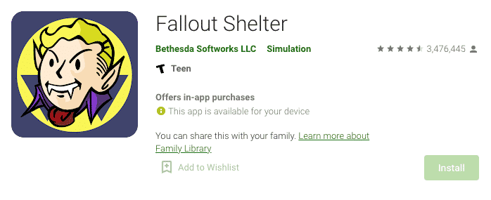 Fallout Shelter Mobile Game App