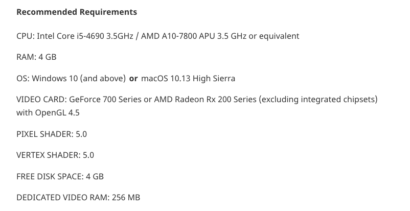 Recommended Requirements for Gaming PC