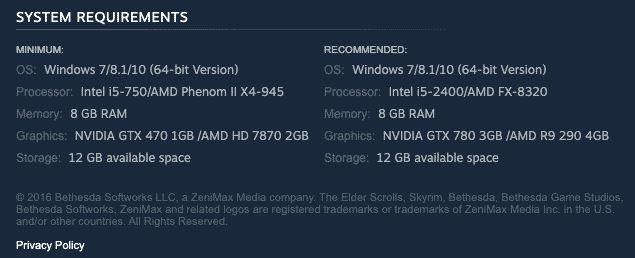 Skyrim System Requirements