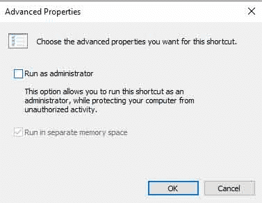 Discord executable advanced properties dialog box
