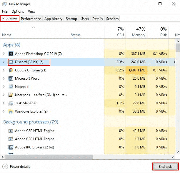 Discord process in Task Manager
