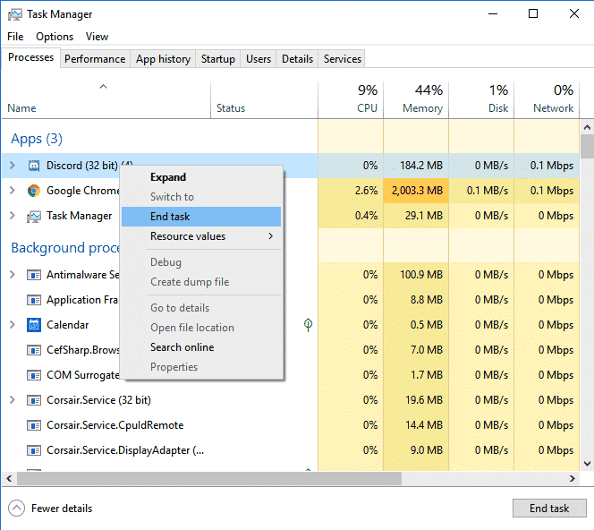End Task from Task Manager