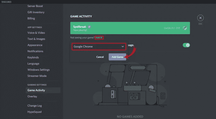 Game Activity option on discord