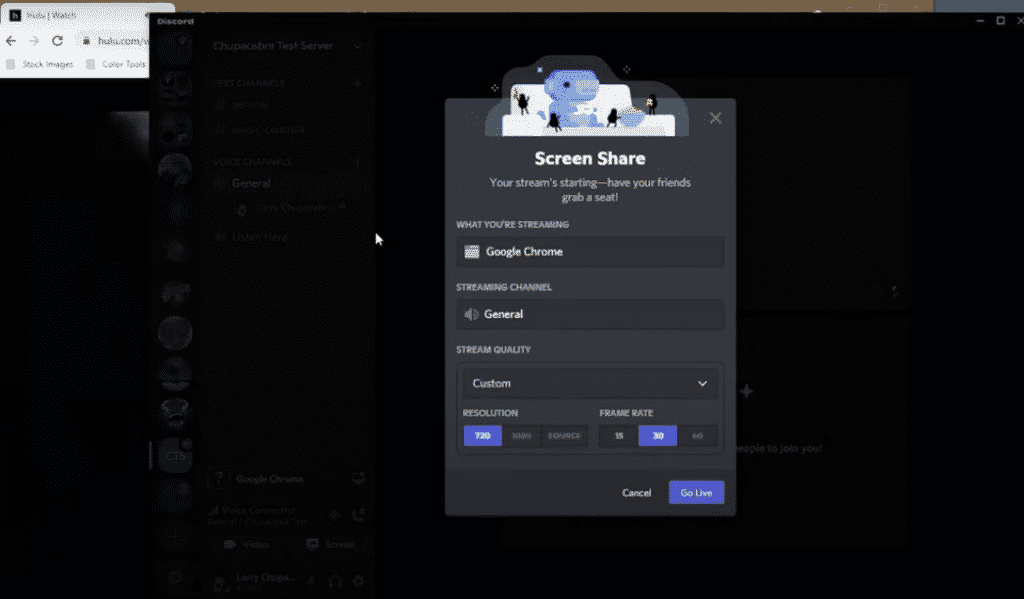 Go Live at Screen Share Prompt