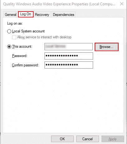 QWAVE Log On properties