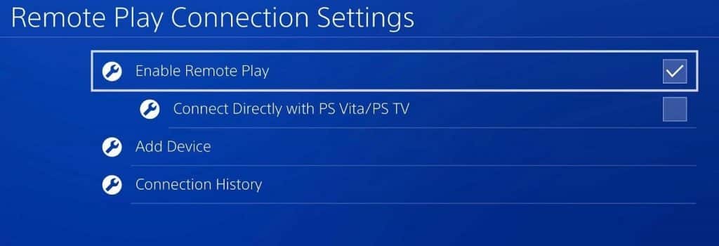 Remote Play Connection Settings