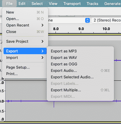Save files in Audacity