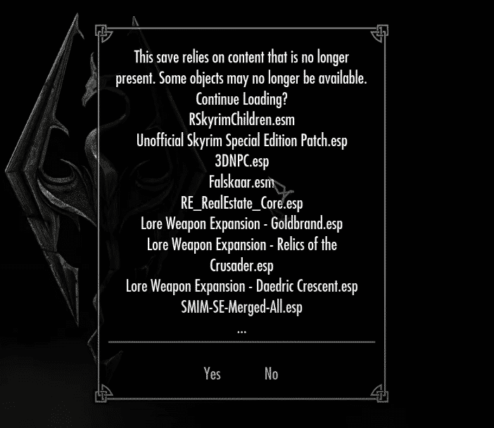 Skyrim will prompt all the mods